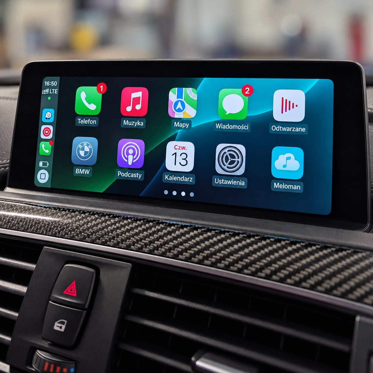Apple CarPlay displayed full screen on a BMW infotainment display.